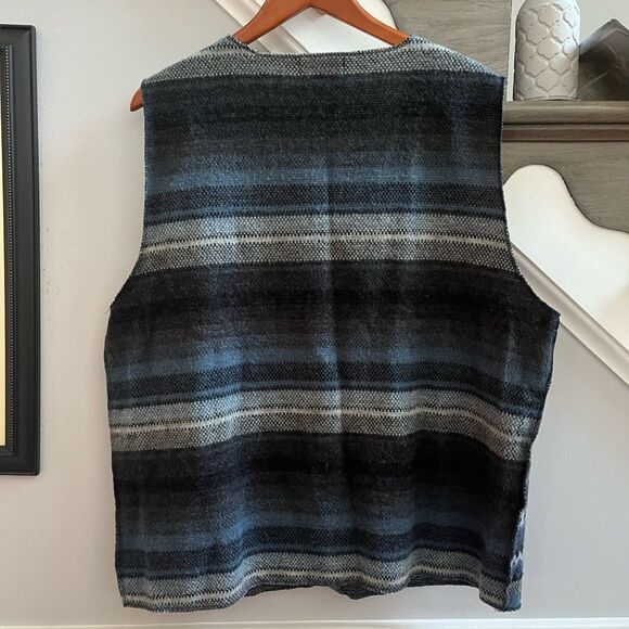 Energie bi Currants Blue Print Wool Like Acrylic Boho Hippie Vest sz L - Picture 6 of 6